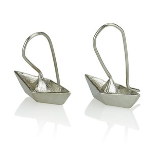 Silver Boat Earrings,Silver Ship Earrings,Origami Earrings,Silver Hanging Earrings,Nautical Earrings,Paper Boat Earrings,Geometric Earrings