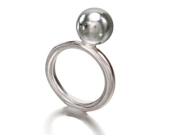 Simple Sterling Silver ball ring, Silver ring with a silver ball, ball ring