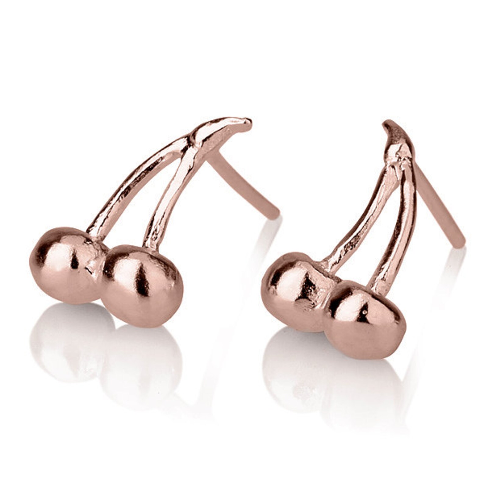 Cherries Stud Earrings, Cherries Red Gold Earrings, Tiny14 Karat Rose