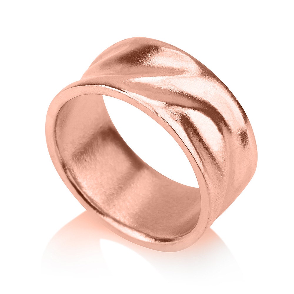 Rose Gold Textured Wedding Band Ring , Unique Wedding Ring , Women 14k Gold Wedding Ring , Wide