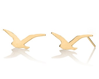 Seagull earrings, 14k gold stud, Gold Bird Earrings, Flying Seagull Posts, Bird Studs, Gold seagull earrings, bird, seagull, yellow gold