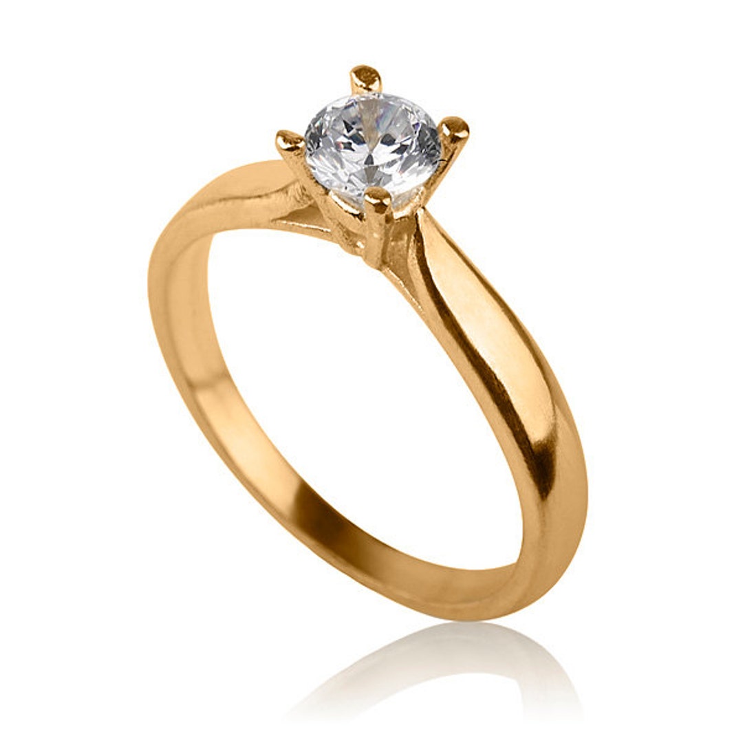 Solitaire Engagement Ring , 14k Gold Engagement Ring , Gold and Diamond ...