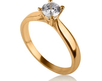 Solitaire Engagement Ring , 14k Gold Engagement Ring , Gold and Diamond Ring