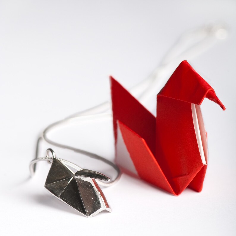 Swan Origami Paper Silver Pendant Origami Necklace Sterling - Etsy