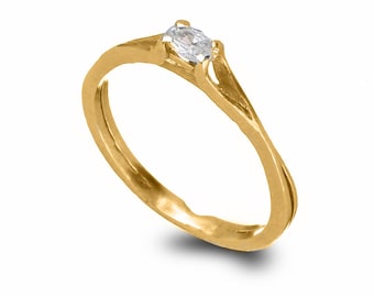 Delicate Gold Engagement Ring , 14k Gold Solitaire Engagement Ring , Gold and Diamond Ring , Stacking Engagement Ring