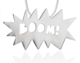 BOOM Sterling Silver Pendant, Comic Book Silver Necklace,  Pow Bang Boom Hipster Pop Art Pendant,boom, gift for a girl,gift for her,handmade