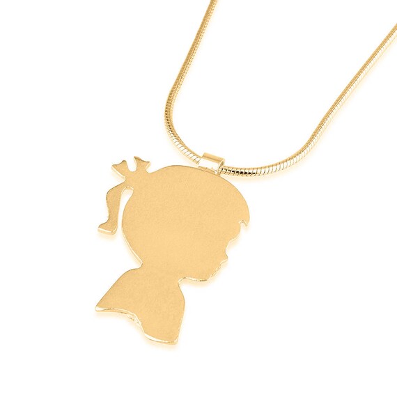 Girl Pendant Head Silhouette Necklace 14K Gold Girl Figure