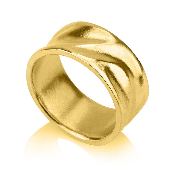 ゴールドテクスチャード結婚指輪、ユニークな結婚指輪、女性用 14K 