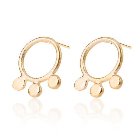 Trio 14k Gold Stud Earrings Gold Circles Earrings Bubbles Etsy