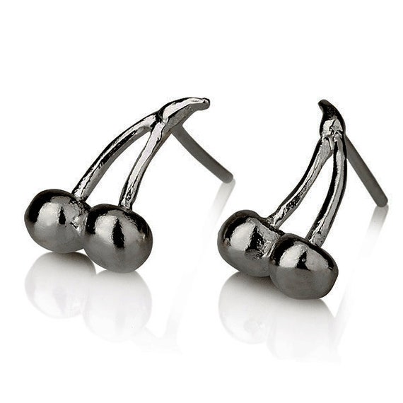 Silver cherry earrings deals