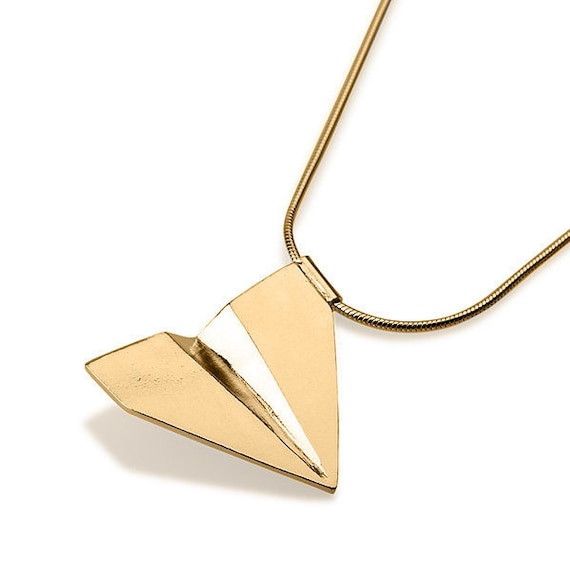 Origami Paper Plane Pendant in 14K Gold