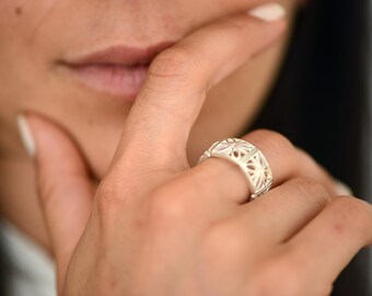 Ornament Filigree Silver Ring, Ornament flower ring, Silver woman ring