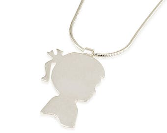 Girl Necklace, Silver Girl pendant, girl image Pendant Necklace, children necklace, Girl silver Pendant, Mom Jewelry, Silver Child Charm