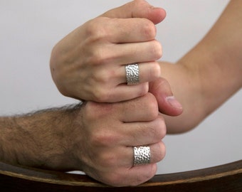 Texture Silver Unisex Ring, Wide Silver Wedding Ring Band, Texture Wedding Band, Simple Wedding Ring, Sterling Silver Unisex Wedding Ring