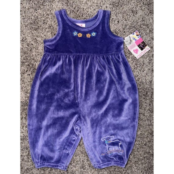 Carter's Vintage Baby Girls Purple Velour Romper 9-12 Months Embroidered Lamb