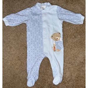 Vintage Carter's Baby Sleeper Blue 3-6 Months Teddy Bear Soft Snap Up image 1