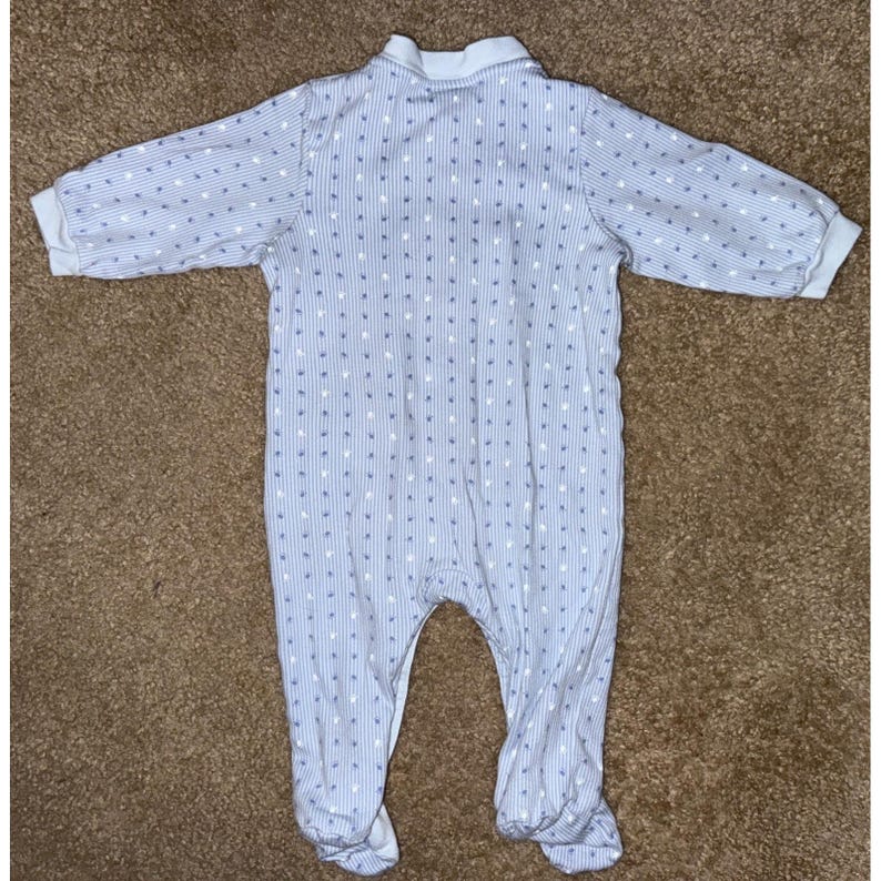 Vintage Carter's Baby Sleeper Blue 3-6 Months Teddy Bear Soft Snap Up image 4