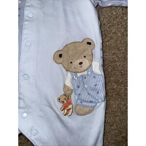 Vintage Carter's Baby Sleeper Blue 3-6 Months Teddy Bear Soft Snap Up image 2