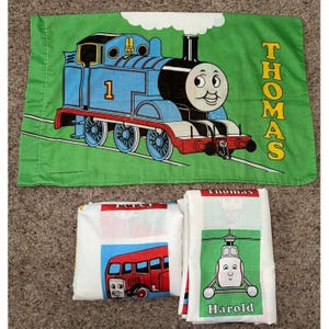 Vintage 1992 Thomas The Train Twin Sheet Set Dopasowane i płaskie tkaniny z kreskówek