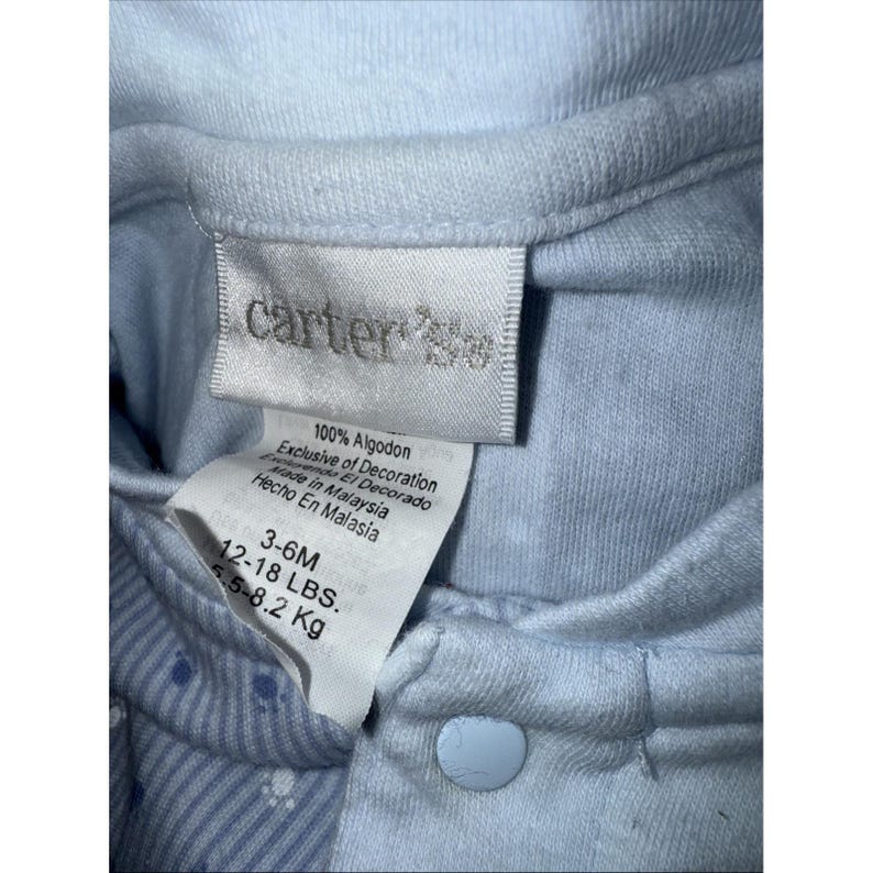 Vintage Carter's Baby Sleeper Blue 3-6 Months Teddy Bear Soft Snap Up image 5