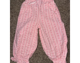 VTG OshKosh B'Gosh Pink  Ruffle Hem Flower Stripes Pants Cotton 24 Months