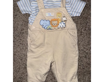 Vintage 2000s Y2K First Moments Layette Baby Boy Overalls Baby Jungle  3-6mo