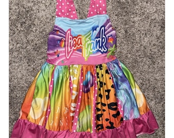 Vintage Lisa Frank Toddler Summer Dress 12-18 Months Multi-Color Pink Green Blue