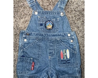 Vtg Koala Kids Denim Shortalls Jean Overalls Shorts Baby 3-6 M Laguna Beach Surf