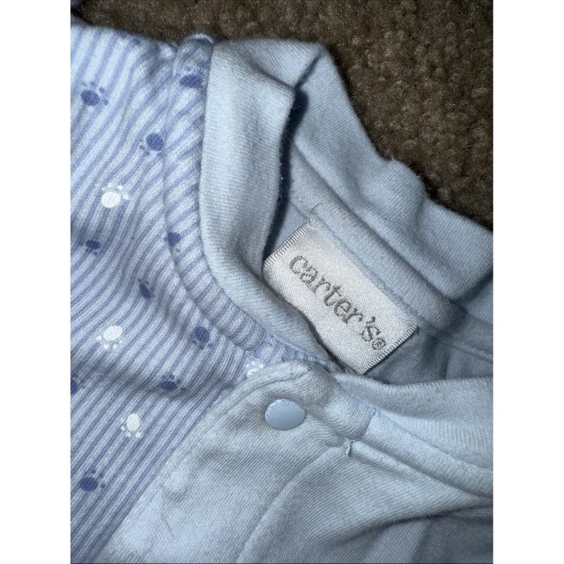 Vintage Carter's Baby Sleeper Blue 3-6 Months Teddy Bear Soft Snap Up image 3