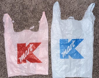 Bolsas de plástico KMART azules y rosas vintage raras (usadas) *LEER*