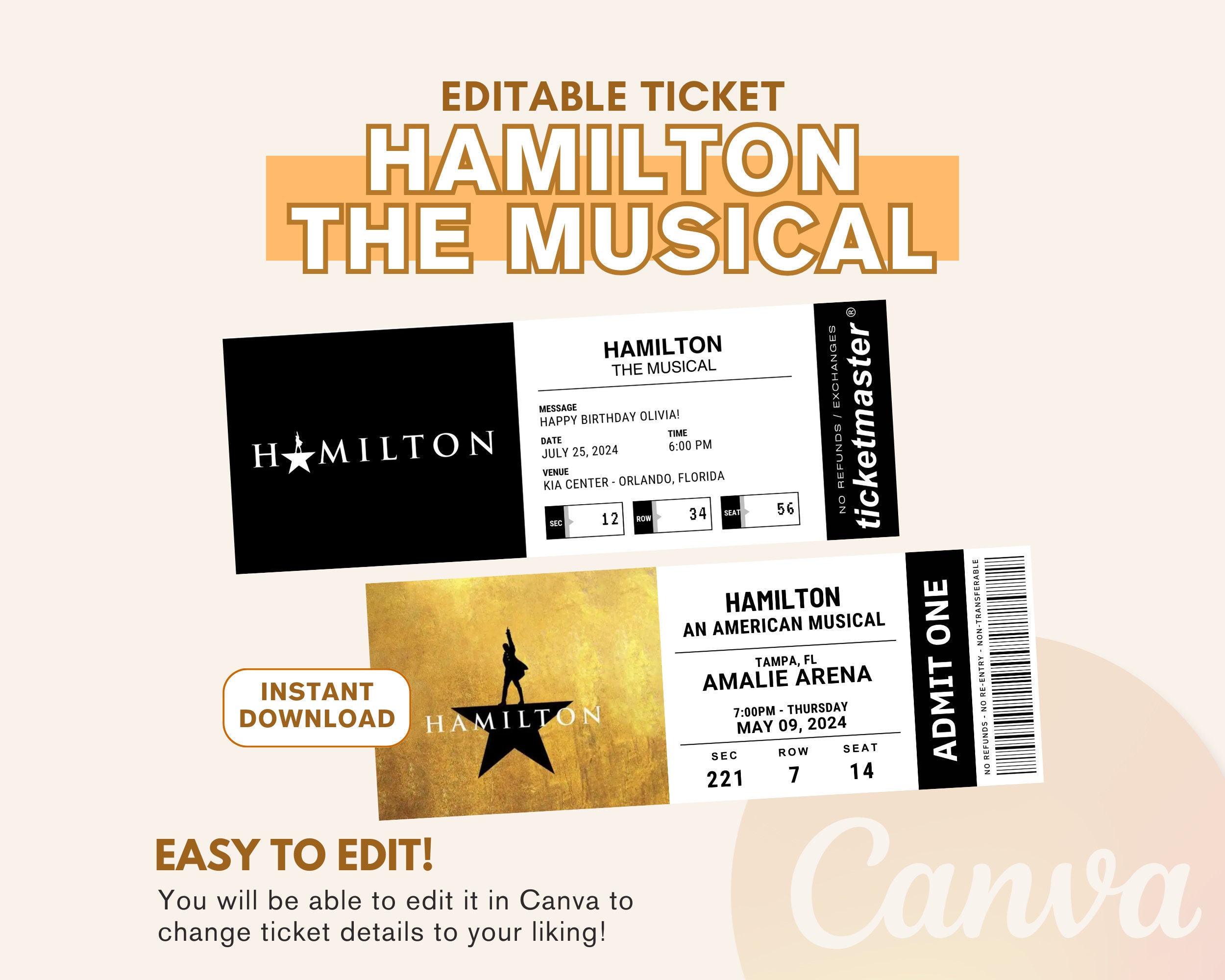 Hamilton Ticket Etsy