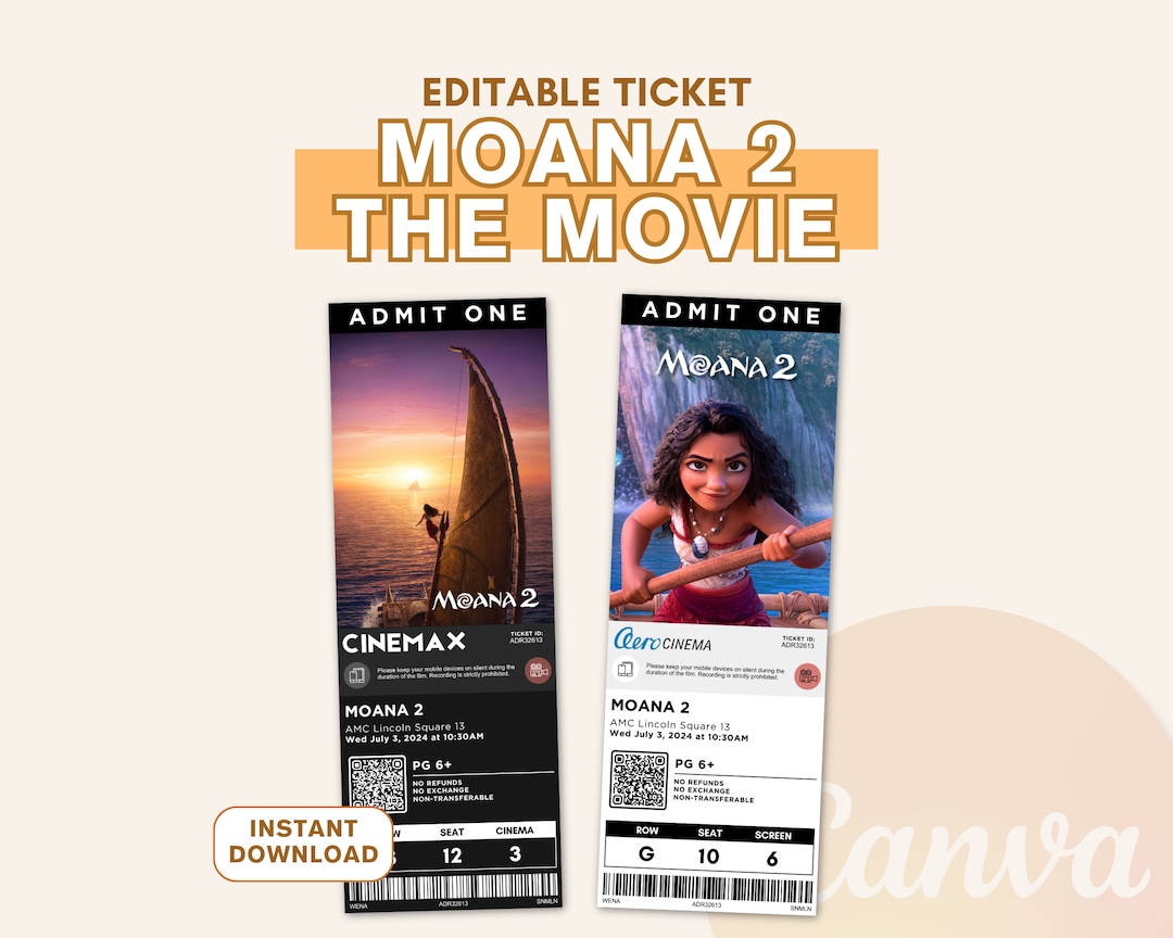 Moana 2 Movie Ticket, Moana Movie Party Invitation, Memorabilia
