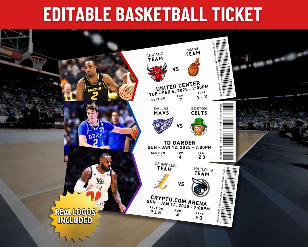 Editable Basketball Game Ticket, Custom Basketball Game, Christmas or ...