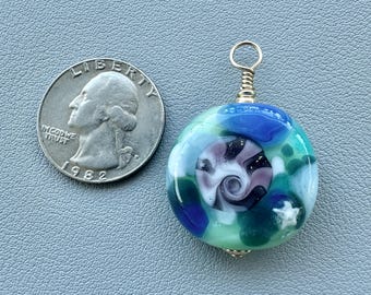 Lamp Work Bead Pendant Blues with Shell
