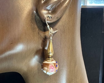 Wedding Cake 18thC Lamp Work Glass Murano Bead Earrings.