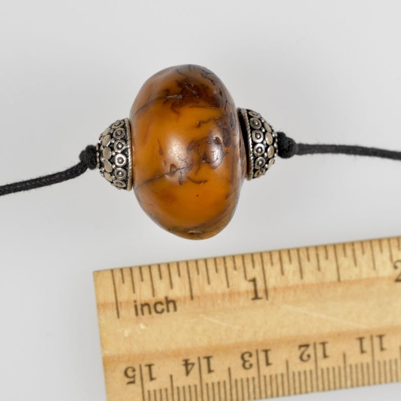 Necklace Rare Moroccan Copal Amber Set in Vintage Hand Fashioned Silver Bead Caps on Two Knot Cord image 5