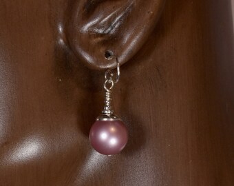 Swarovski Rose Pearl and Sterling Silver Earrings. Happy gift for girls.
