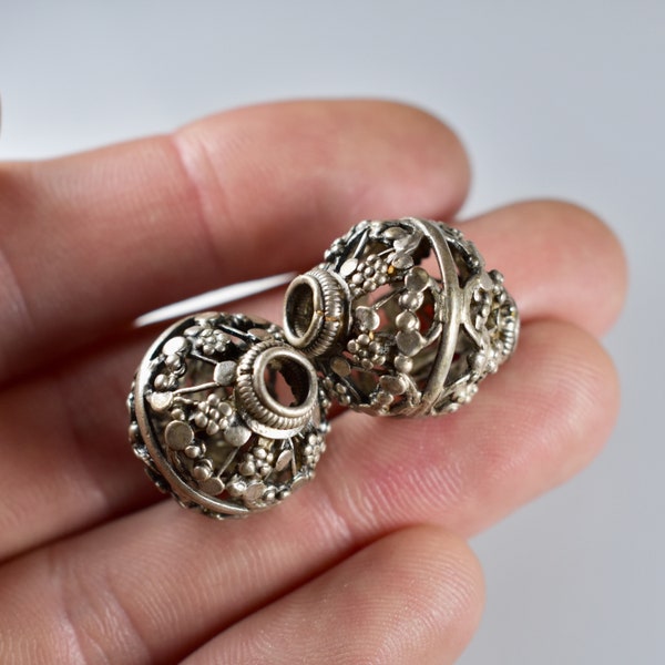 Two Silver Hand Made Ornamental Bead Vintage Bali Beads
