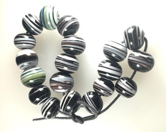 20 x 13mm Mixed Dark Colors Lamp Work Beads Strand Made with recycled Stained Glass Scraps.