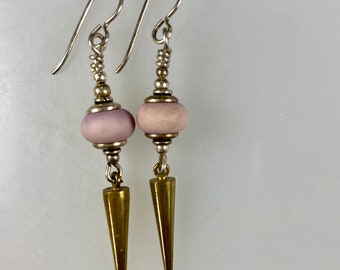 Lamp Work Pink Earrings with Vintage French Clock Weights