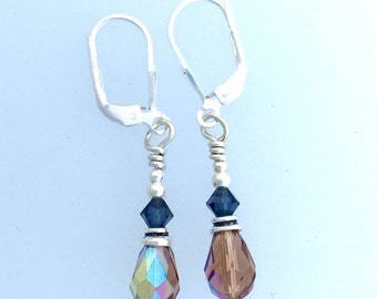 Swarovski Colorado Topaz and Montana Blue  Crystal  Earrings Silver Lever Backs by Kate Drew-Wilkinson