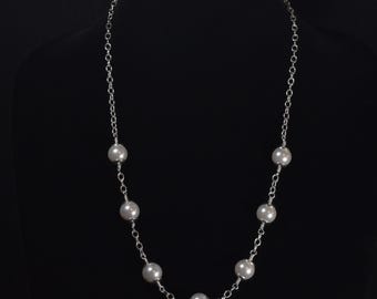 White and Sterling Silver Swarovski Crystal Pearl and Chain Necklace  21.5 ins