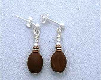 Earrings Glass Coffee Beans, Small with Silver 4 mm Earring Posts