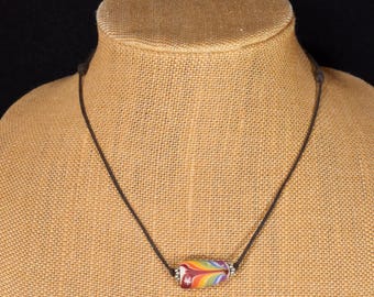 Rainbow Lamp Work Bead Pendant Necklace w/ Adjustable Cord