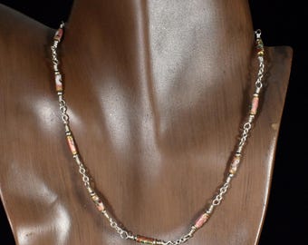 Cloisonne Choker Necklace. Fine Rare Tiny Beads set in Sterling Silver. 15.5 Inches.