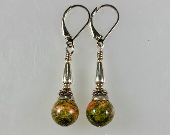 Earrings Unakite Stone and Sterling Silver