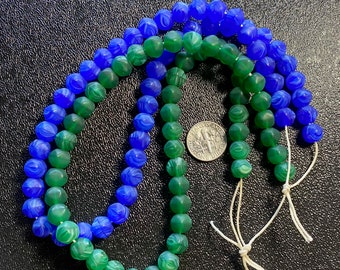 Blue and Green Glass Beads Strand Lot Softly faceted nice Destash!