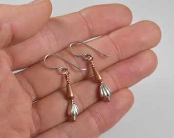 Earrings Sterling Silver, Dangle Copper, Sterling Silver Metal with Sterling Lever Backs