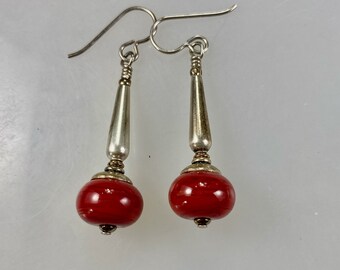 Red Earrings Silver and :Lampwork Glass