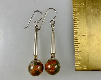 Earrings Unakite Stone and Sterling Silver